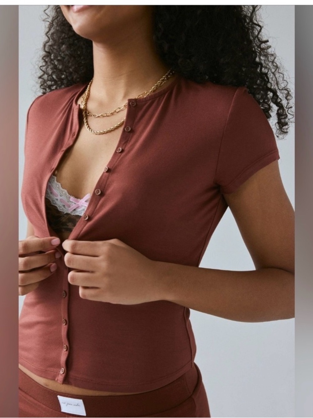 Out From Under Kiera Rust Button-Front Top